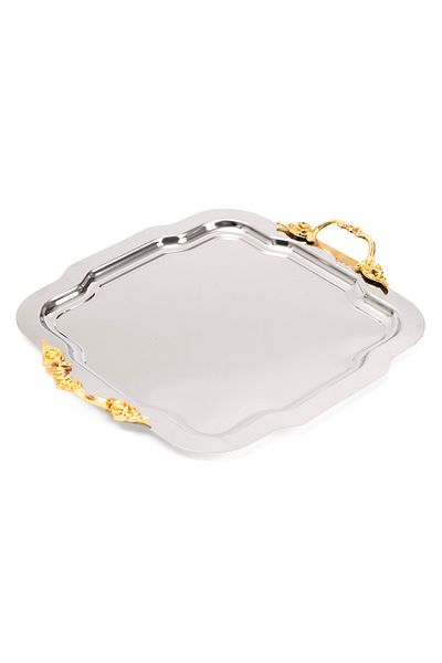 NEWTREND Züccaciye Luxury Silver Daisy Tray Lina Handle Model Stainless Steel Serving Presentation Tray
