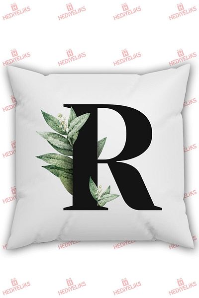 HEDİYELİKS R Letter Alphabet Themed Floral Pattern Pillow
