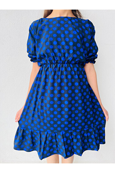 MODA Kız Çocuk Mavi-siyah Puantiyeli Elbise