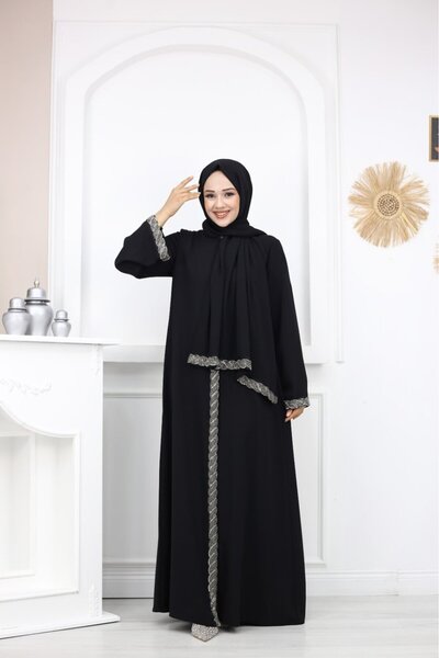 Elif Artar Sultan Taşlı Abaya Siyah