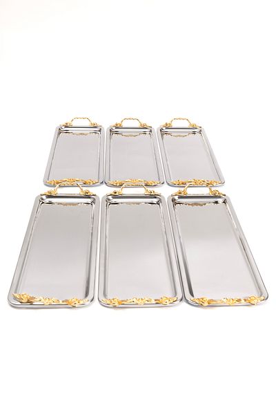 NEWTREND Züccaciye Luxury 6 Silver Baton Tray Stainless Steel Drink Service