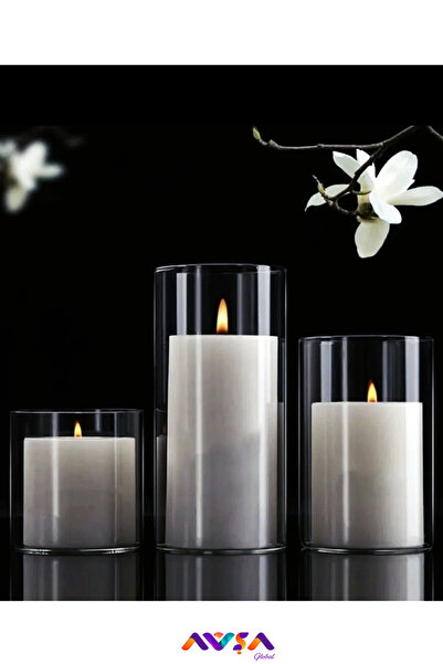 Genel Markalar 3'Lü Cam Vazo Mumluk Silindir Seti / 3 Yüzen Mum Hediyeli ( Söz, Nişan, Özel Günler )