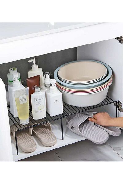 MIBRU Black Metal Shelf Separator Expandable Closet Organizer Rack for Cabinets & Wardrobes