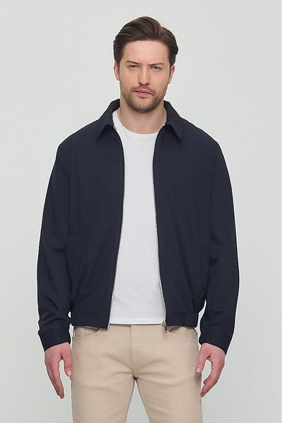 STONCS Men's Navy Blue Cotton Seasonal Coat