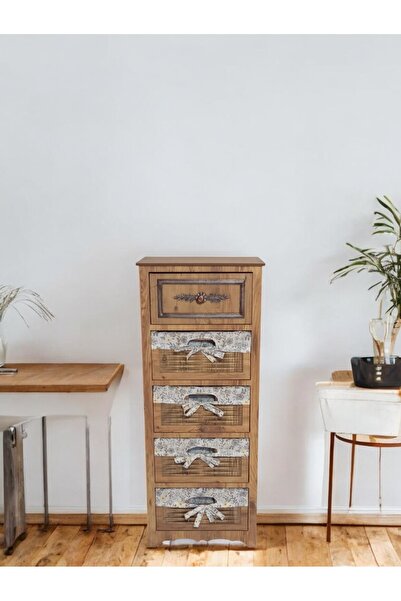 woodluck Ahşap Hasır Görünümlü 5 Çekmeceli Yıkanabilir Bezli Sebzelik ve Çok ...