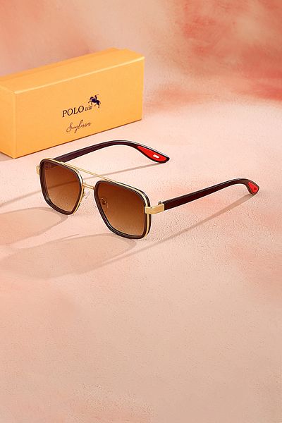 Polo Air Men's Sunglasses Uv400 Protection Metal Frame Soft Plastic Body Color: Brown