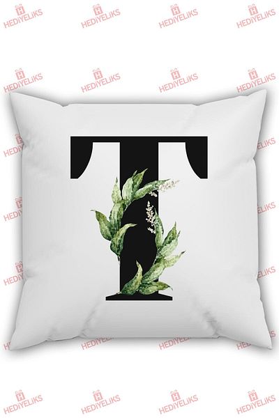 HEDİYELİKS Letter t Alphabet Themed Flower Patterned Pillow