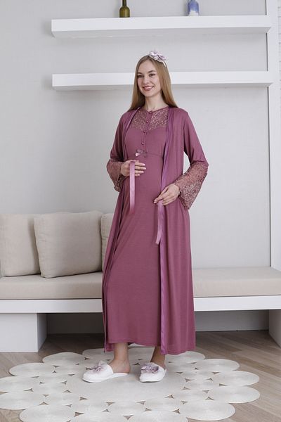 EM&FA TEKSTİL Maternity Maternity Nightgown Dressing Set