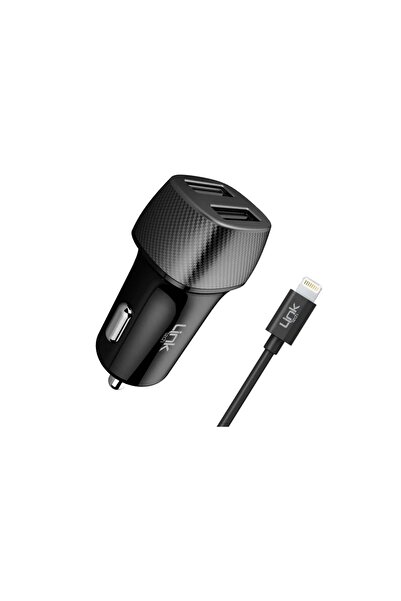 Linktech Link Tech C492 Safe Karbon Görünümlü Lightning Kablolu 12W Araç Şarj Aleti