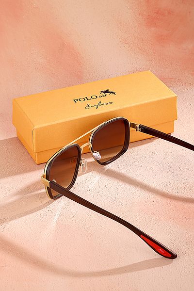 Polo Air Men's Sunglasses Uv400 Protection Metal Frame Soft Plastic Body Color: Brown