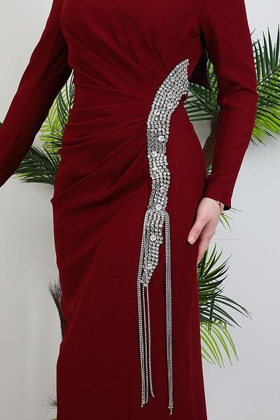 GİYZAMİLA Tassel Stone Dress Burgundy