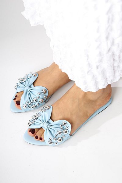 Limoya Papuci de damă Dotty Baby Blue cu fundă cu împânzire