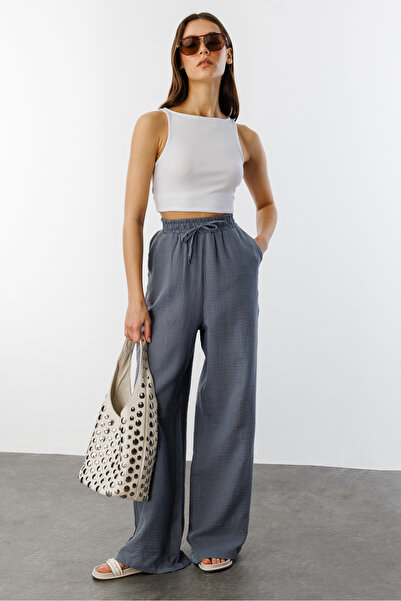 GENIUS STORE Pantaloni de damă Palazzo de muselină PANTALONI DE MUSLINĂ