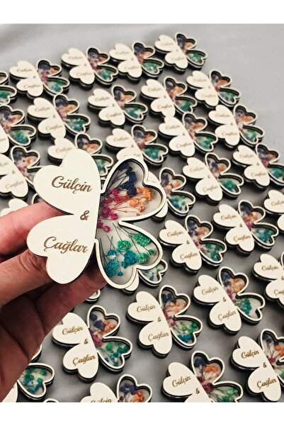 Söz,nişan, Nikah, Kına Hediyesi ,pleksi Söz Nişan Magneti 4 katlı yonca (50Adet)