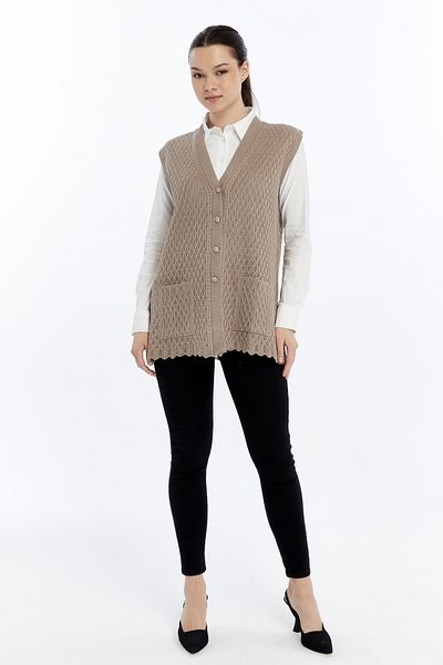 larocci Women's Standard V-Neck Small Argyle Pattern Mother Vest with Pockets