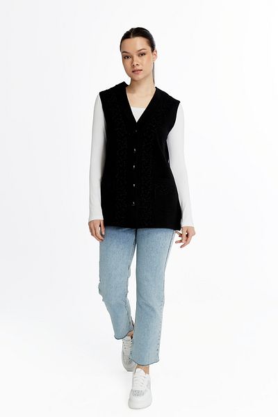 larocci Women's Standard V-Neck Edge Glitter Thread Crimp Embroidered Pocket Mother Vest