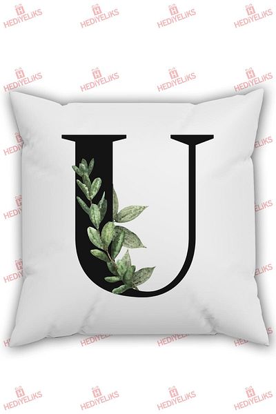 HEDİYELİKS U Letter Alphabet Themed Flower Patterned Gift Pillow