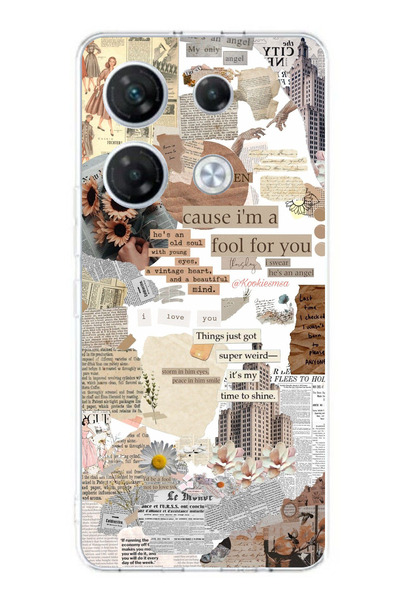 TechTree Infinix GT 20 Pro Uyumlu Retro Nostaljik Gazete Tasarımlı Şeffaf Sil...