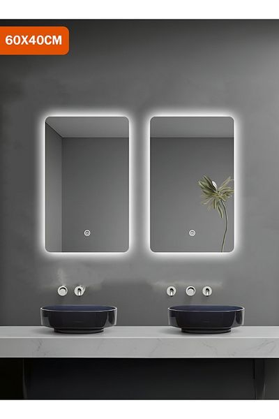 Taimi Pack of 2 Rectangle LED Bathroom Mirror, Wall Mounted, Touch Switch, 40x60CM