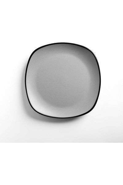 mastergold Melamine 6 Piece Square Flat Dinner Plates ( Grey | Black, 22.5cm ) for Meat, Noodles & Desserts