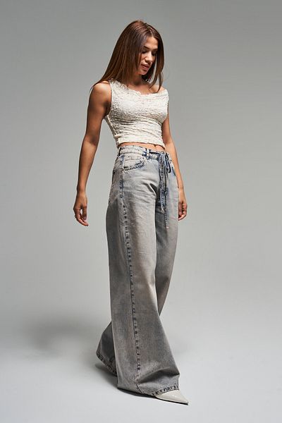 its basic Blugi de damă T.Kot Color 4s5-90 Palazzo Fit, cu șireturi, 100% bumbac