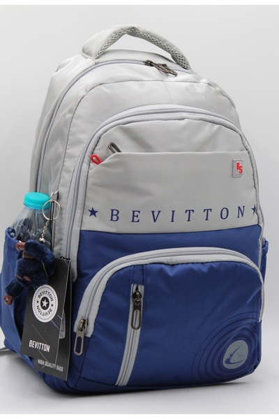 betto's Bts-34400 Water Resistant Daily Backpack Unisex School Bag Gray-Navy Blue
