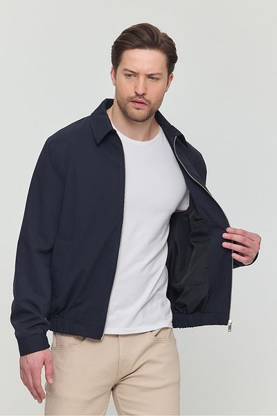 STONCS Men's Navy Blue Cotton Seasonal Coat