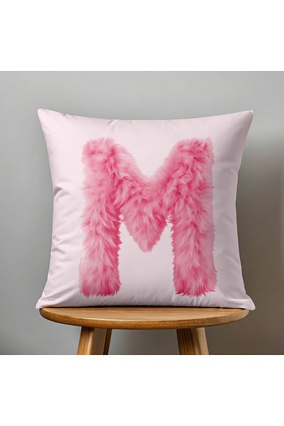 Filamente Letter m Feather Effect Letter Pattern Double Sided Digital Printing Throw Pillow Cover