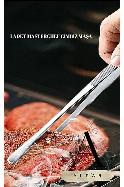 ALPAR 1 Piece Masterchef Tweezers Tongs Stainless Steel Tongs for Meat, Barbecue, Barbecue, Decorative Tongs