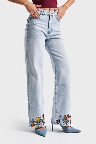 its basic Blugi de damă Ice Jeans cu broderie florală 100% bumbac Denim Jeans Design 80cm