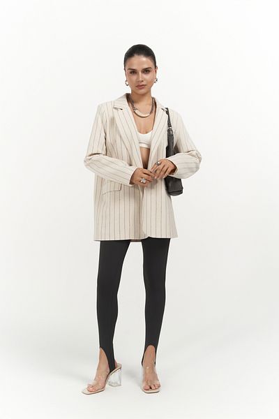 BOHEMAİ Beigefarbener Basic-Blazer Juba geräuchert gestreift