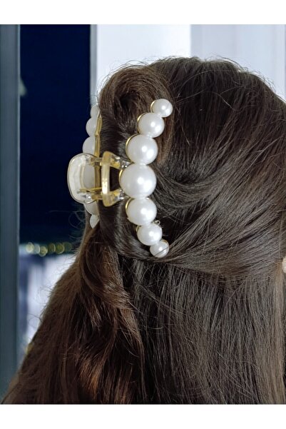 BeyzHal Large Pearl Detailed Latch Buckle Elegant and Fashionable Hair Clip |   Women's Hair Accessory