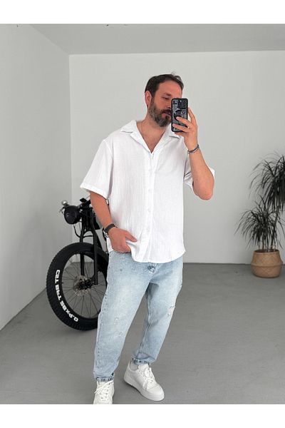 BYBASICMAN White Apache Collar Basic Shirt C-1592