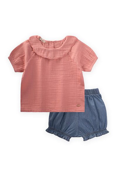 Cigit Baby Collared Denim Shorts Set 0-4 Years Old Baby