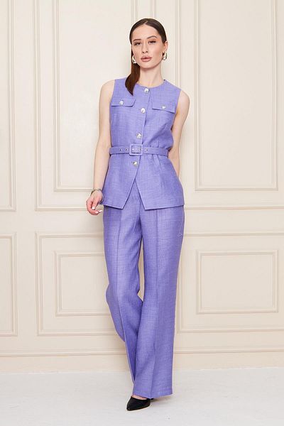 LOVELF Belt Detail Seersucker Vest Suit Lavender