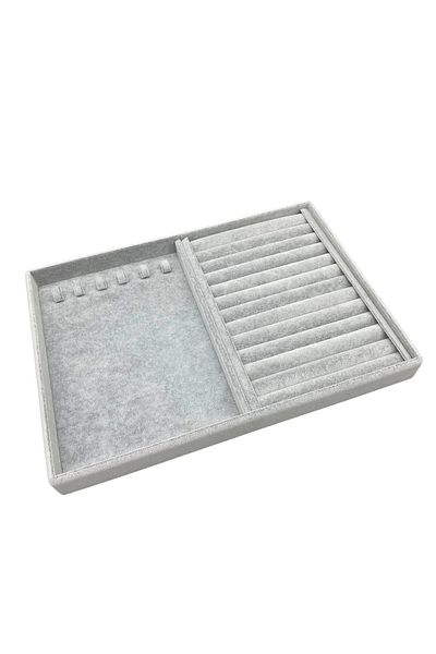 MeGass Dekor Domestic Production Venice Model Suede Fabric Gray 34/24 cm Nail-Sausage Jewelry Stand Inside Drawer