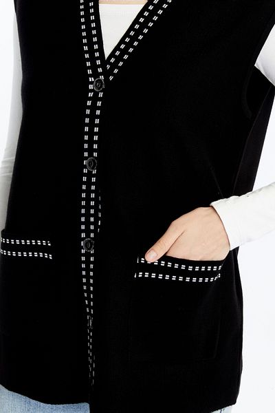 larocci Women's Standard V-Neck Edge Stitching Detailed Pocket Mother Vest