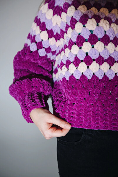 Talinhandmade Mor Örgü Kazak