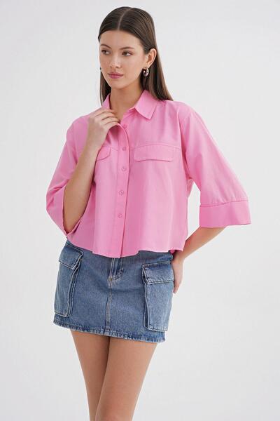 Mixray Pink Short Sleeve Crop Top - Women's 4660 Model