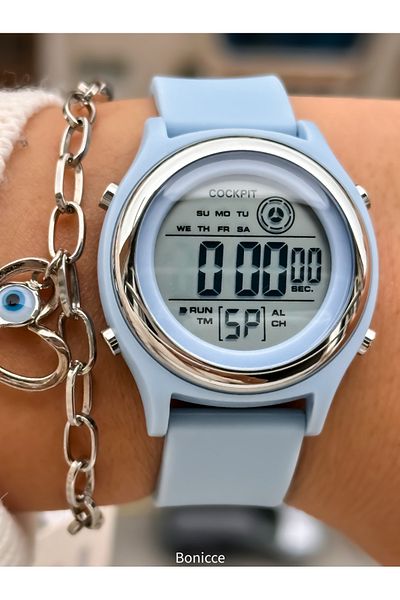 Cockpit Brand Blue Color Silicone Cord, Luminous, Digital Sport Women Wristwatch Bracelet