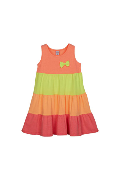 LOVETTI Fos.turuncu Fos.fuşya Renkli Kat Kat Kız Çocuk Askılı Elbise