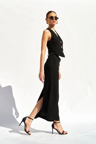 Womengrom Lefon Women's Midi Back Slit Belted Skirt Vest Set