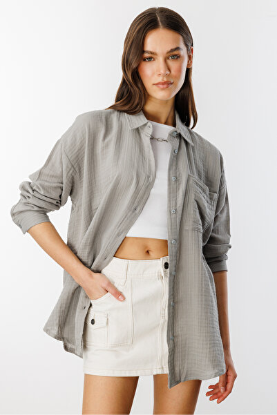 GENIUS STORE Cămașă de damă de muselină de bază oversize FEME-MUSLIN-CHEMISE