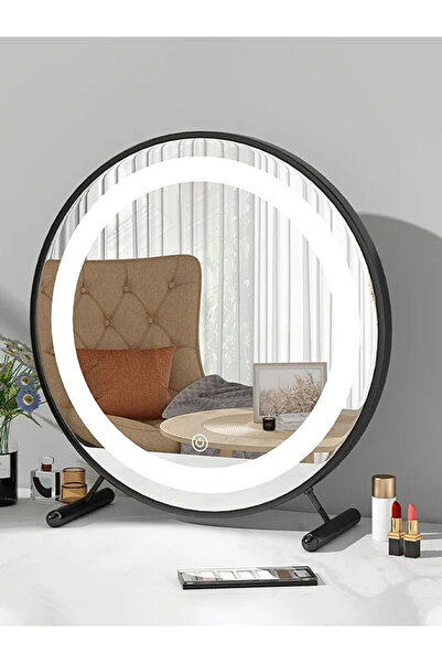 Taimi Round mirror 30cm with 3-colors light and metal Stand Black