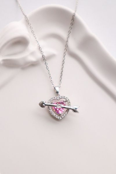 EFBUTİK Stainless Steel Silver Color Heart Arrow Necklace