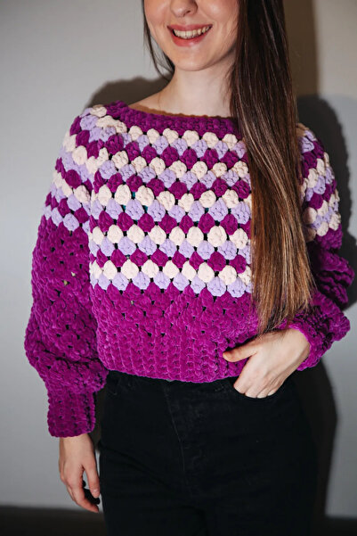 Talinhandmade Mor Örgü Kazak