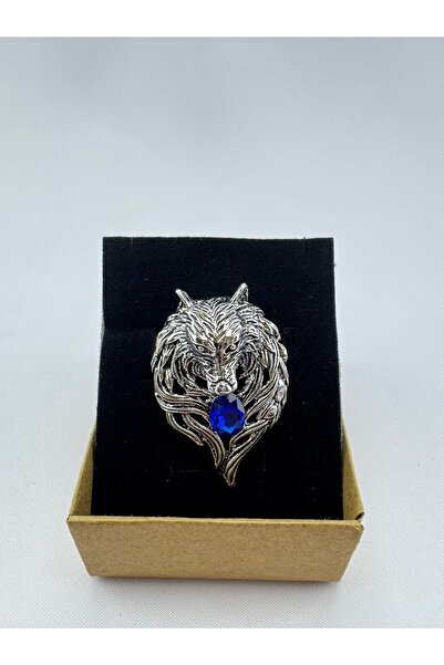 Zaim Aksesuar Mavi Taşlı Kurt Broş