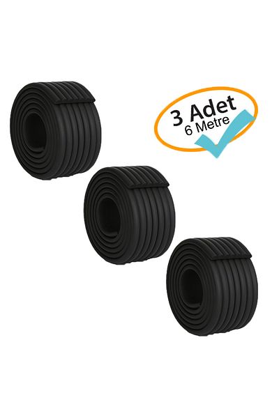 Evokids 3 Pieces Multi-Purpose Rubber Edge Protector Black (6 Meters)