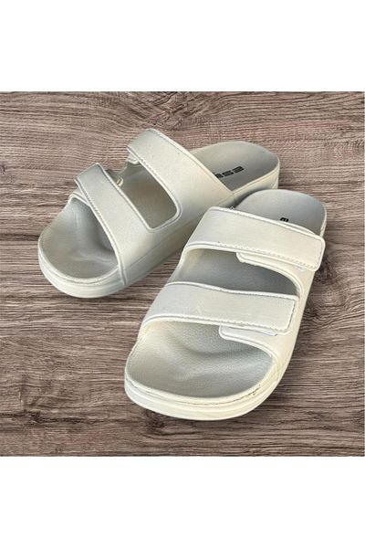 Esem Women's Beige Velcro Eva Light Beach Pool Daily Slippers