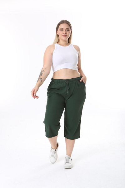 vividbutik Khaki Waist Elastic Capri with Pockets